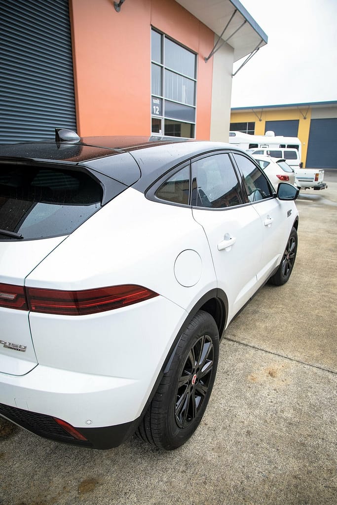 Jaguar E Pace white with black Roof wrap 31 copy - Wrap Innovations - Car Wrap, Blackout, Window Tinting Specialist Wellington